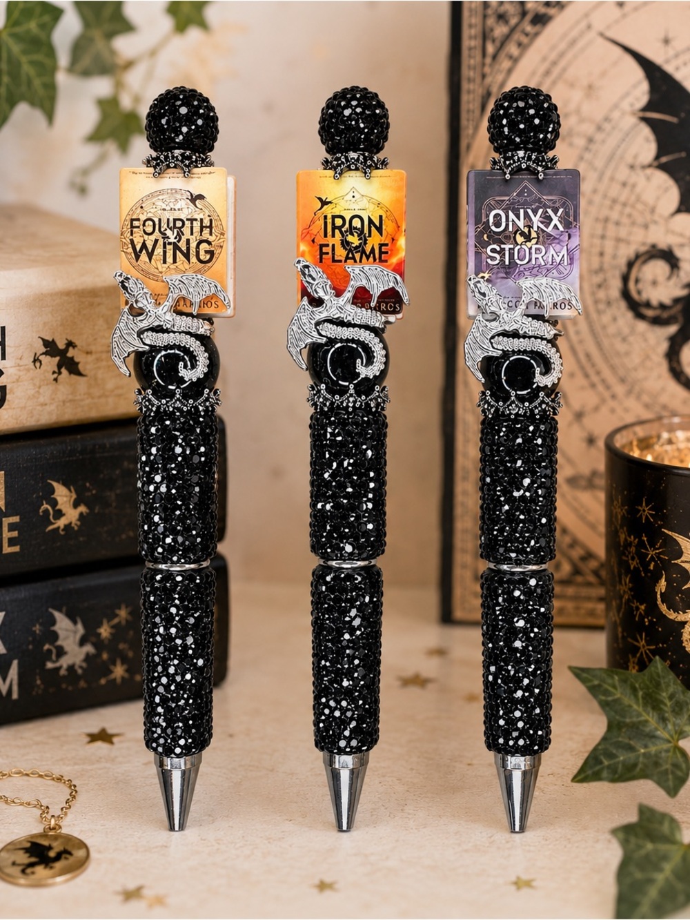 Fourth Wing Series Inspired Black Rhinestone Twist Pens 🖤Pick One🖤